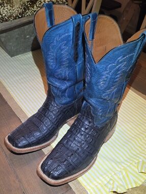 Blue & Black Men's Exotic Leather Cowboy Boots